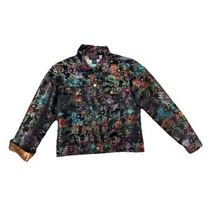Vtg Spencer Jeremy Y2K  Floral Asian Shine Blazer Jacket Whimsical Grunge Sz S